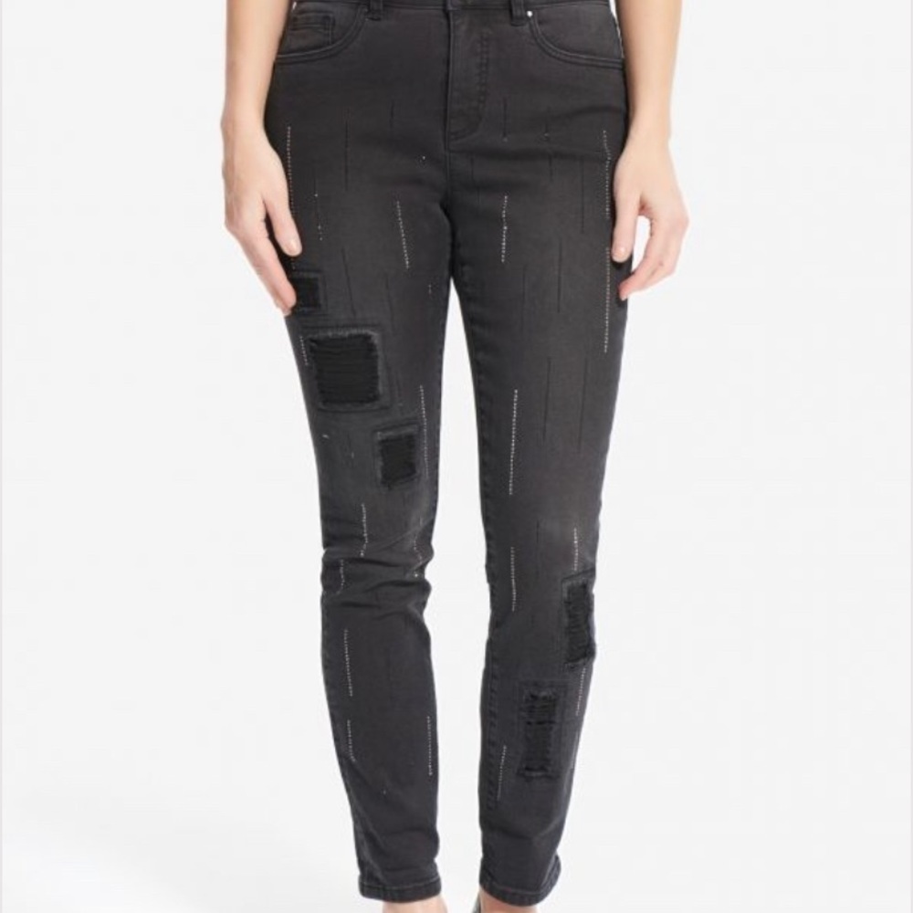 Joseph Ribkoff distressed jeans with crystal embellishments